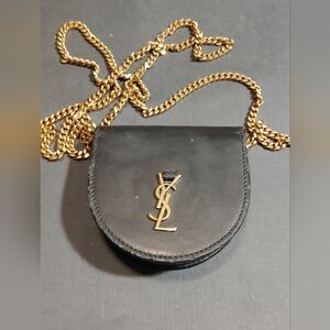 Saint Laurent Black Leather Mini Bag with Gold Chain